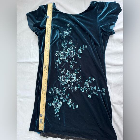 White‎ House Black Market Women’s Teal Embroidered Floral Velvet Dress XLP NEW - Picture 11 of 12